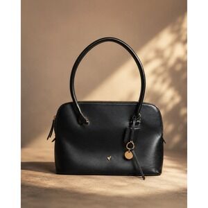 Black Structured Satchel Domed Handbag Top Handle‎ Quiet Luxury Vegan Leather